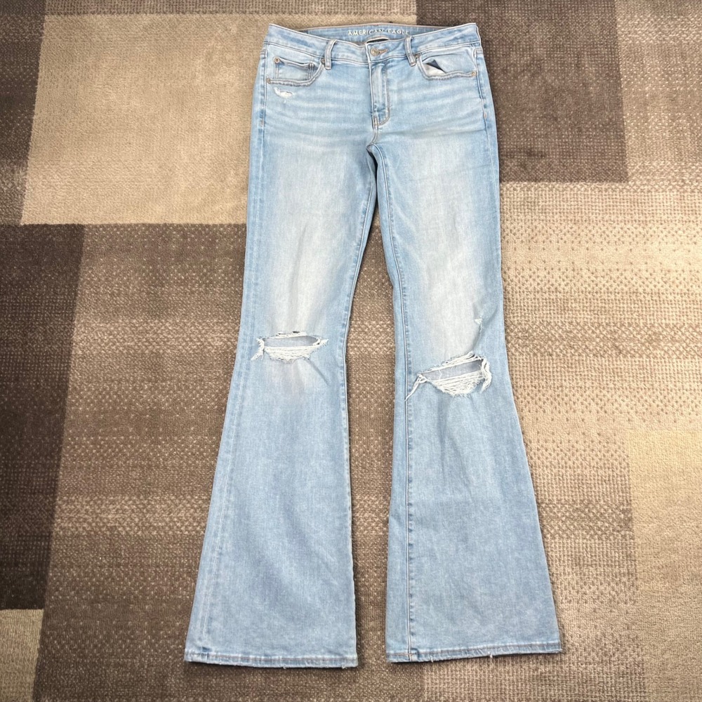 American Eagle Outfitters Light Blue Distressed Flare Jeans